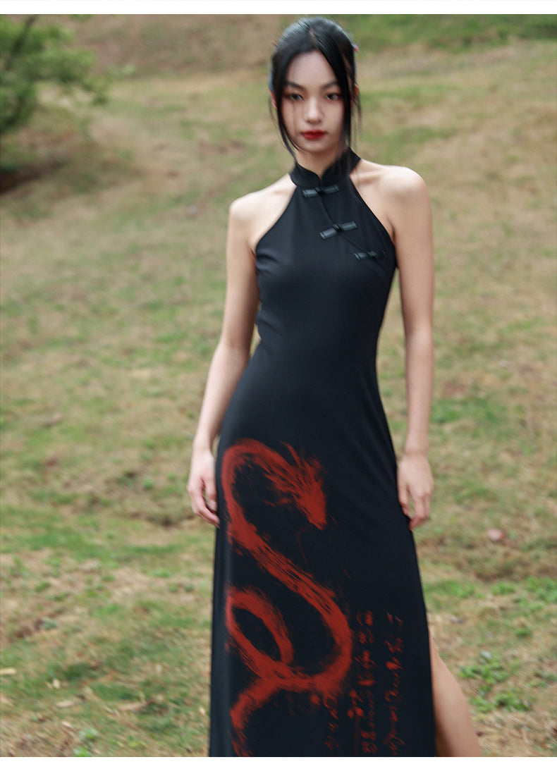 Dragonia - Women's Summer New Chinese Style Halter Neck Cheongsam Dress