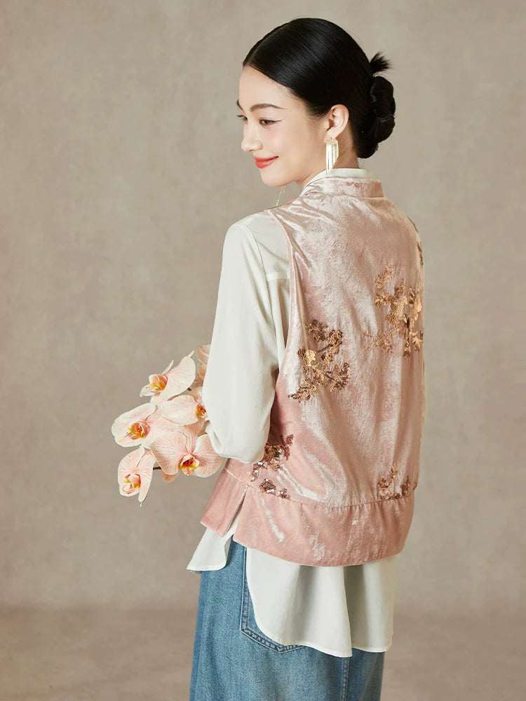 Velvet Blooms - New Chinese Style Sequin Embroidery Women Vest