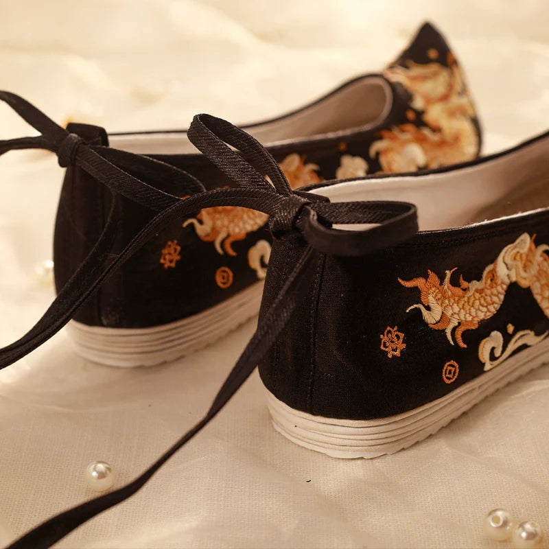 Golden Dragon – Embroidered Chinese Hanfu Shoes for Men and Women