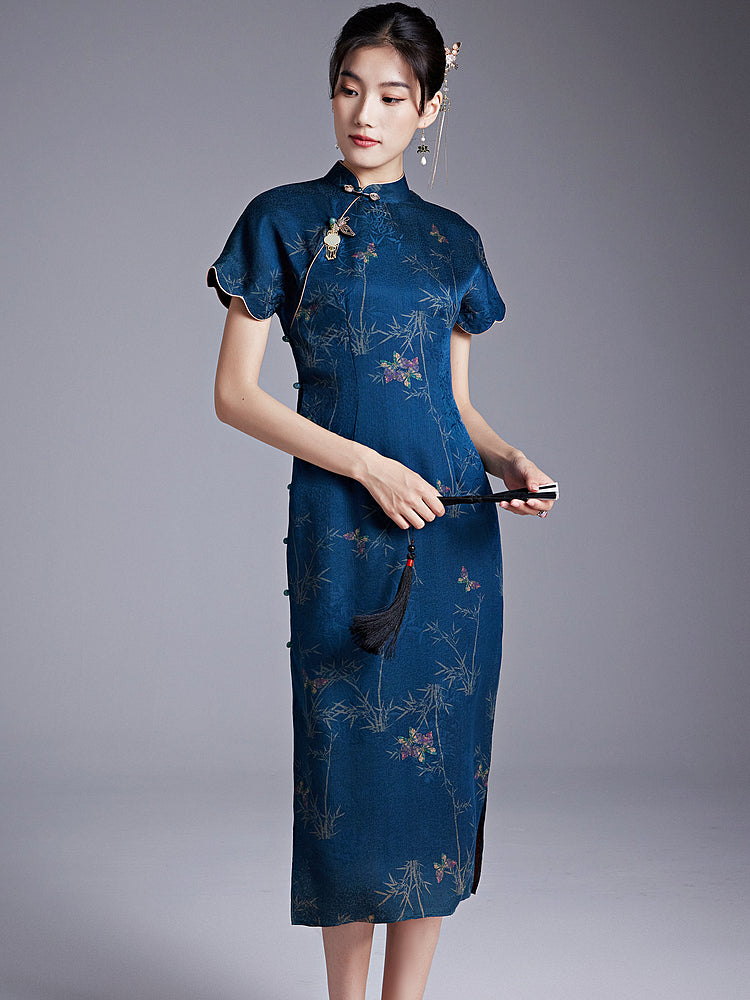Night Sky - 100% Mulberry Silk Cheongsam Dress