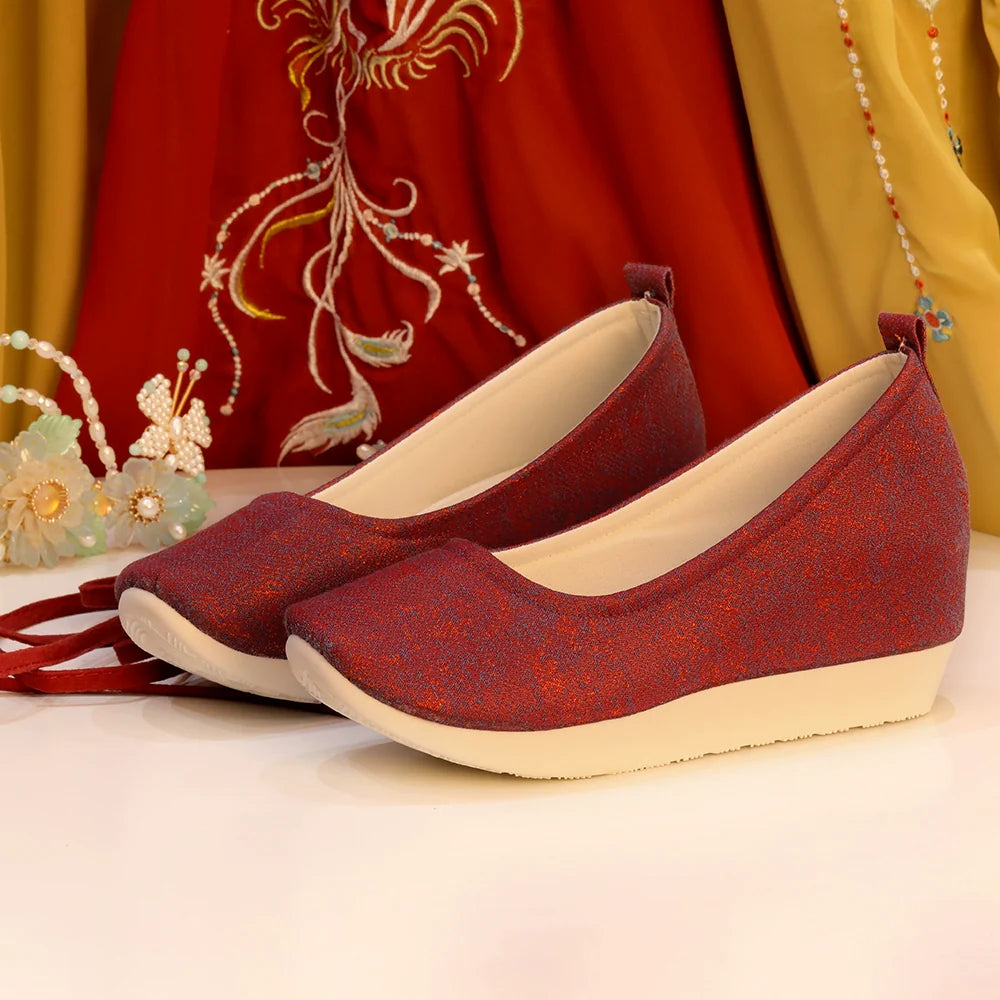 Golden Jade Leaf - Traditional Satin Shoes for Hanfu