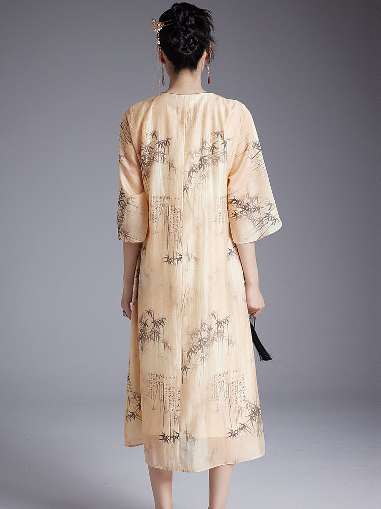 Shizhu 诗竹 - Tencel Print Loose Cheongsam Dress