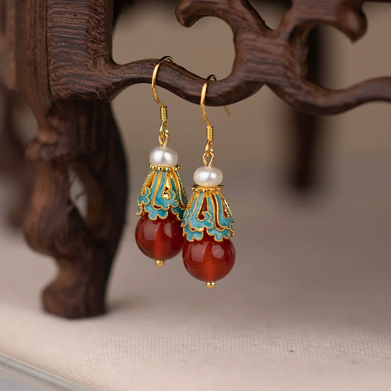 Oriental Agate Chinese Style Earrings