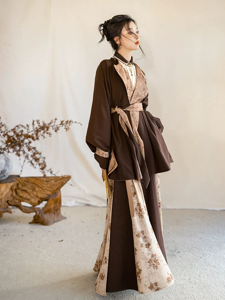 Tang Dynasty Hanfu Inspired Reversible Robe, Trench Coat, Autumn Mountain 秋山