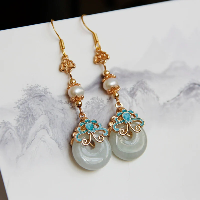 Jade Ping'an Chinese Style Earrings