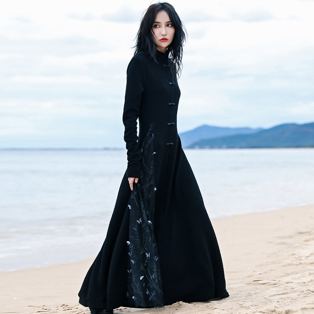 Tourmaline - Women's New Chinese Style Knitted Cheongsam Dress