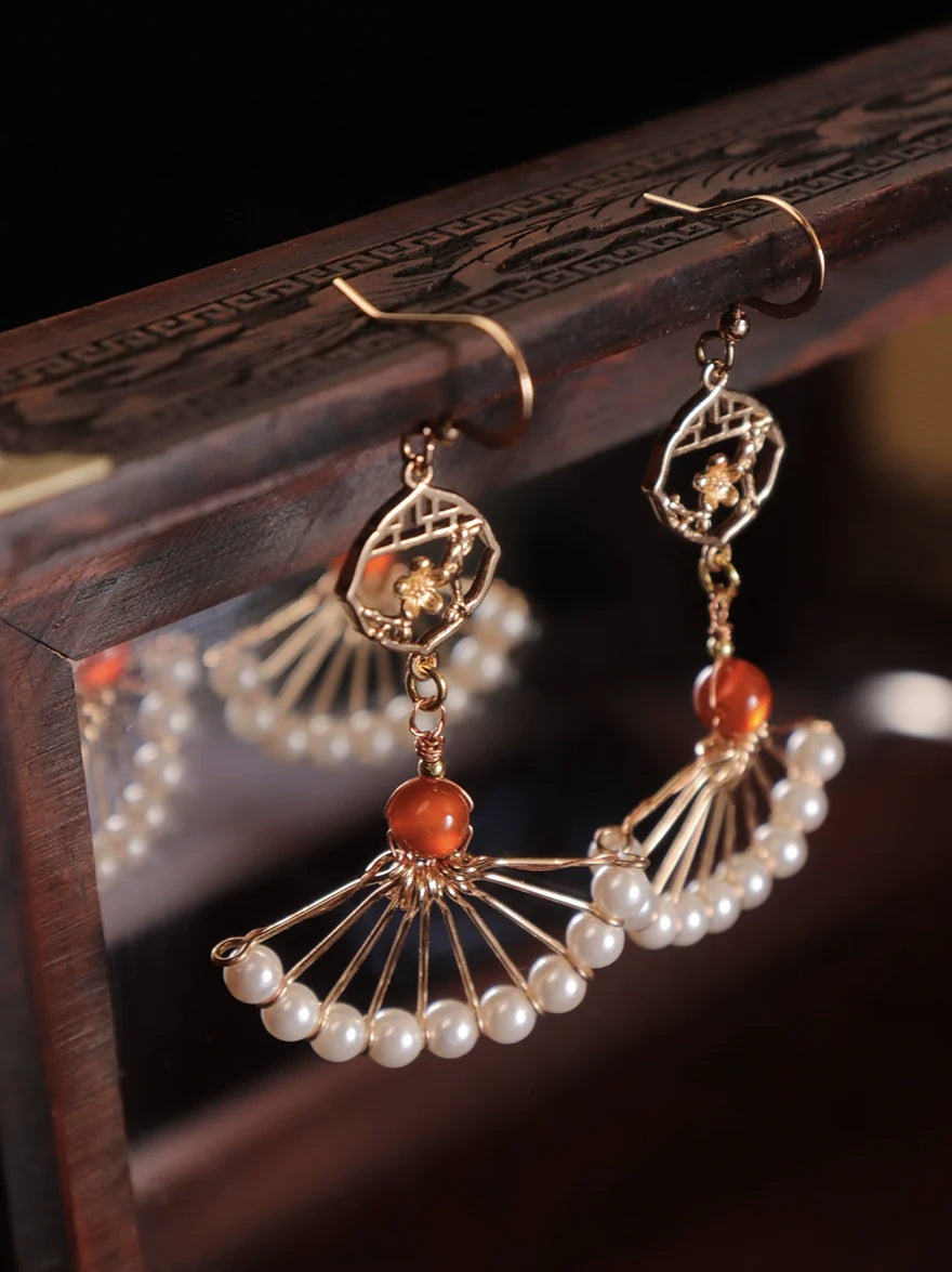 Fan Pearls Chinese Style Earrings