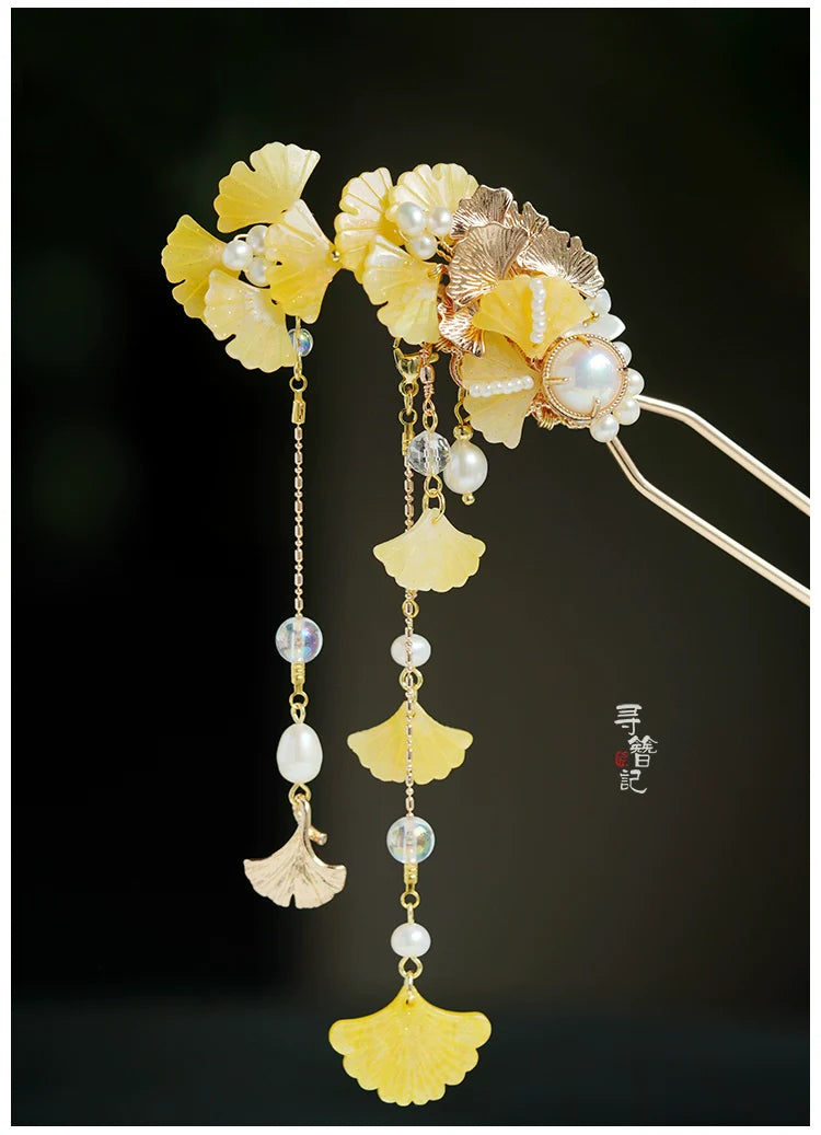 Long Tassels Hair Pins: Golden Gingko