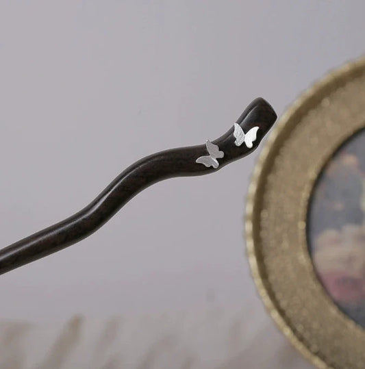 Ebony Hair Stick: Butterfly Lovers