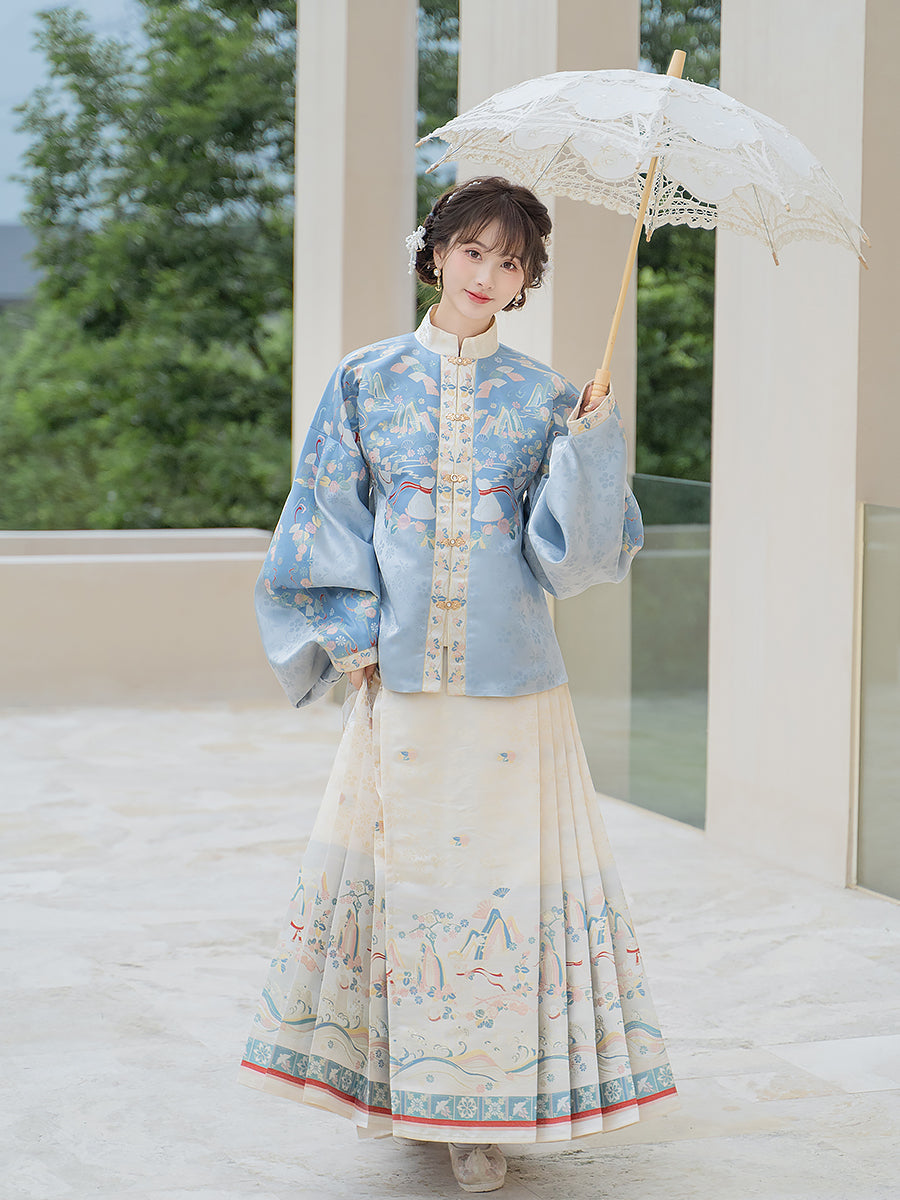 Northern Lights 北极之光 - Pipa Sleeve Top & Mamianqun Ming Dynasty Hanfu Set