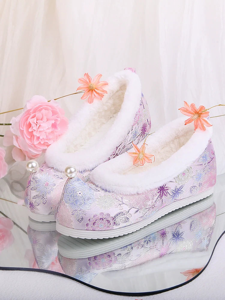 Gianna - Chinese Style Brocade Furry Shoes