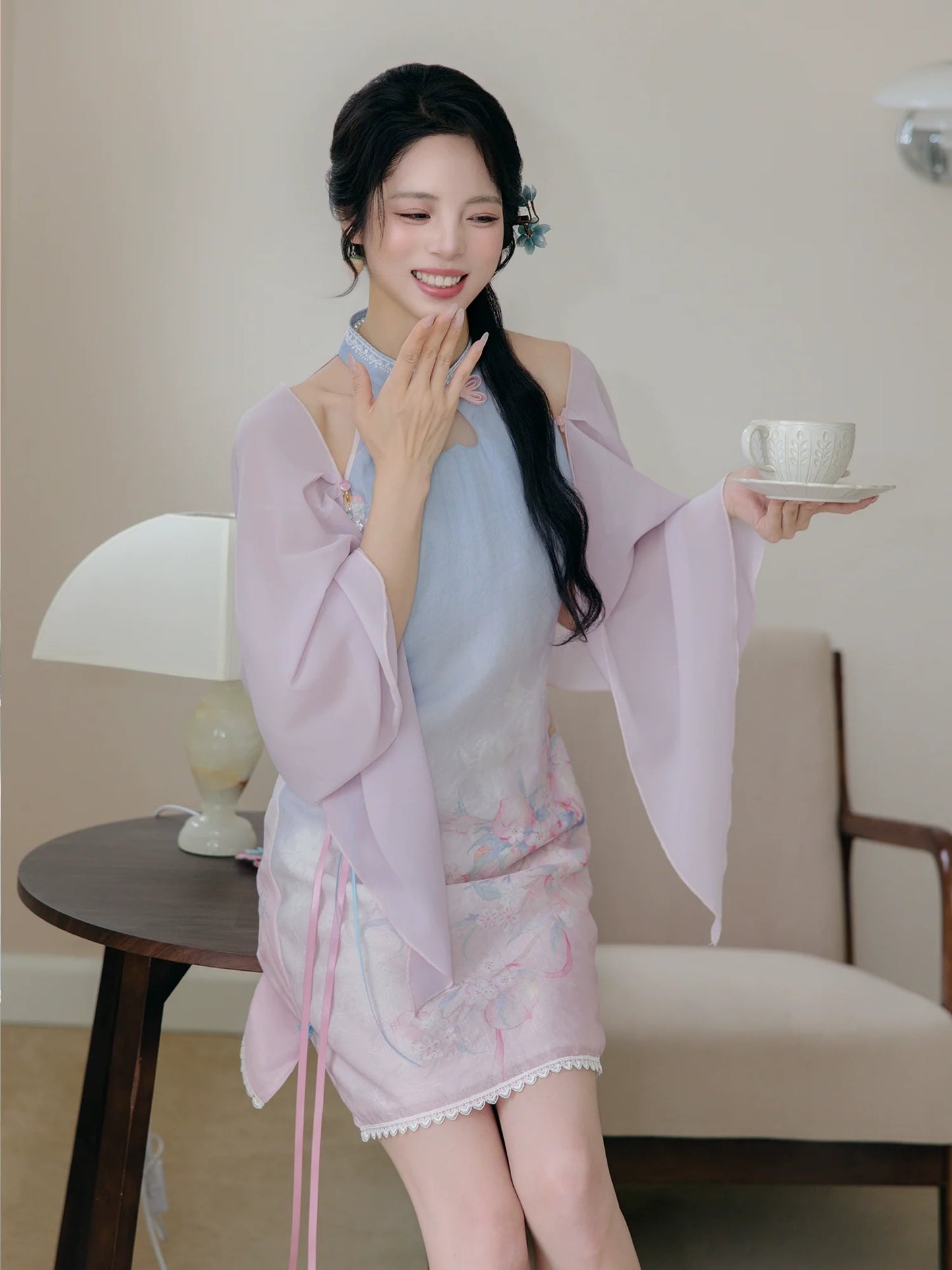 Summer Mountain Peach 初夏山桃 - New Chinese Style Cheongsam Dress (Preorder)