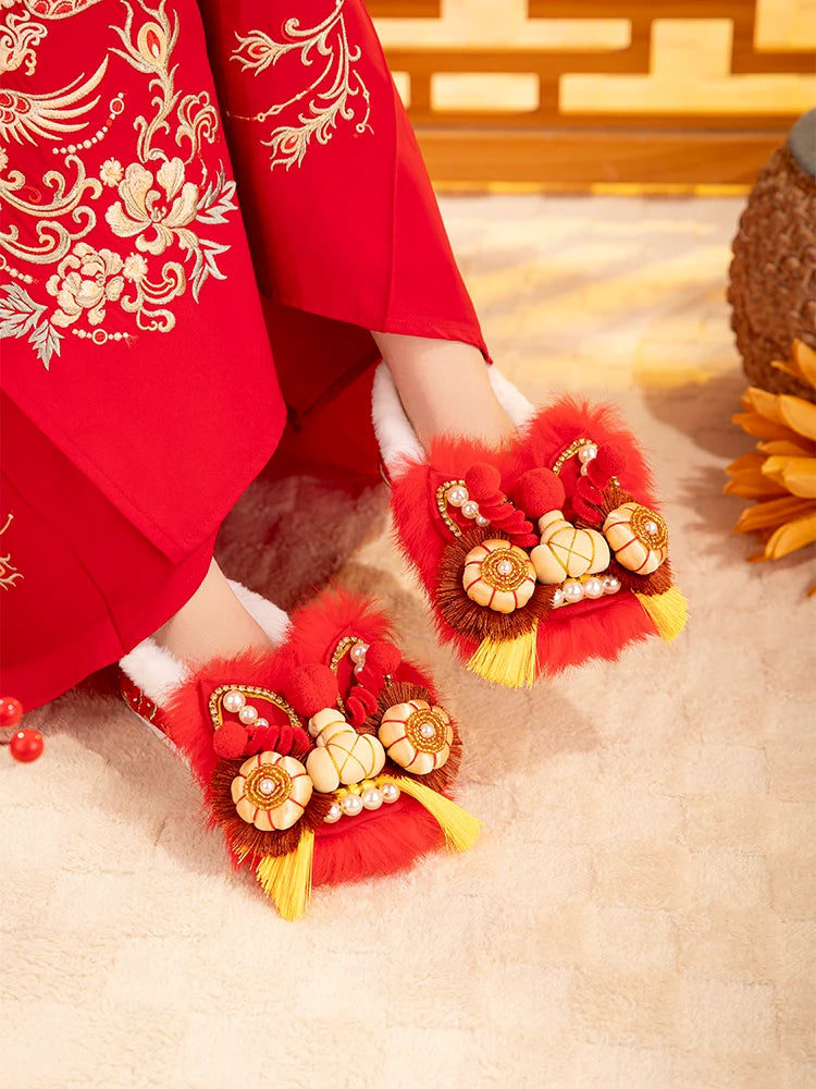 New Year - Traditional Chinese Lion Furry Shoes
