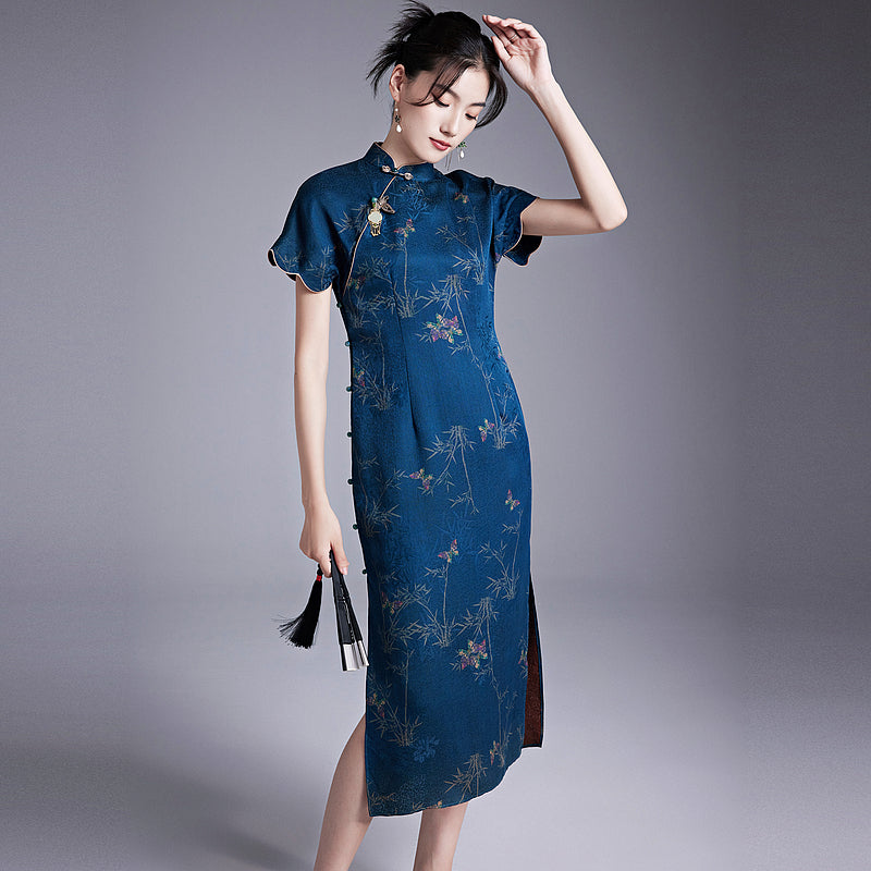 Night Sky - 100% Mulberry Silk Cheongsam Dress