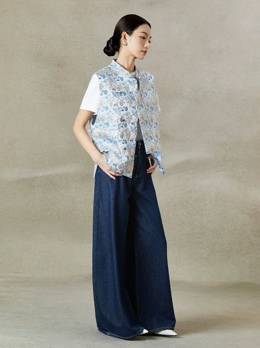 Porcelain - New Chinese Style Jacquard Women Vest