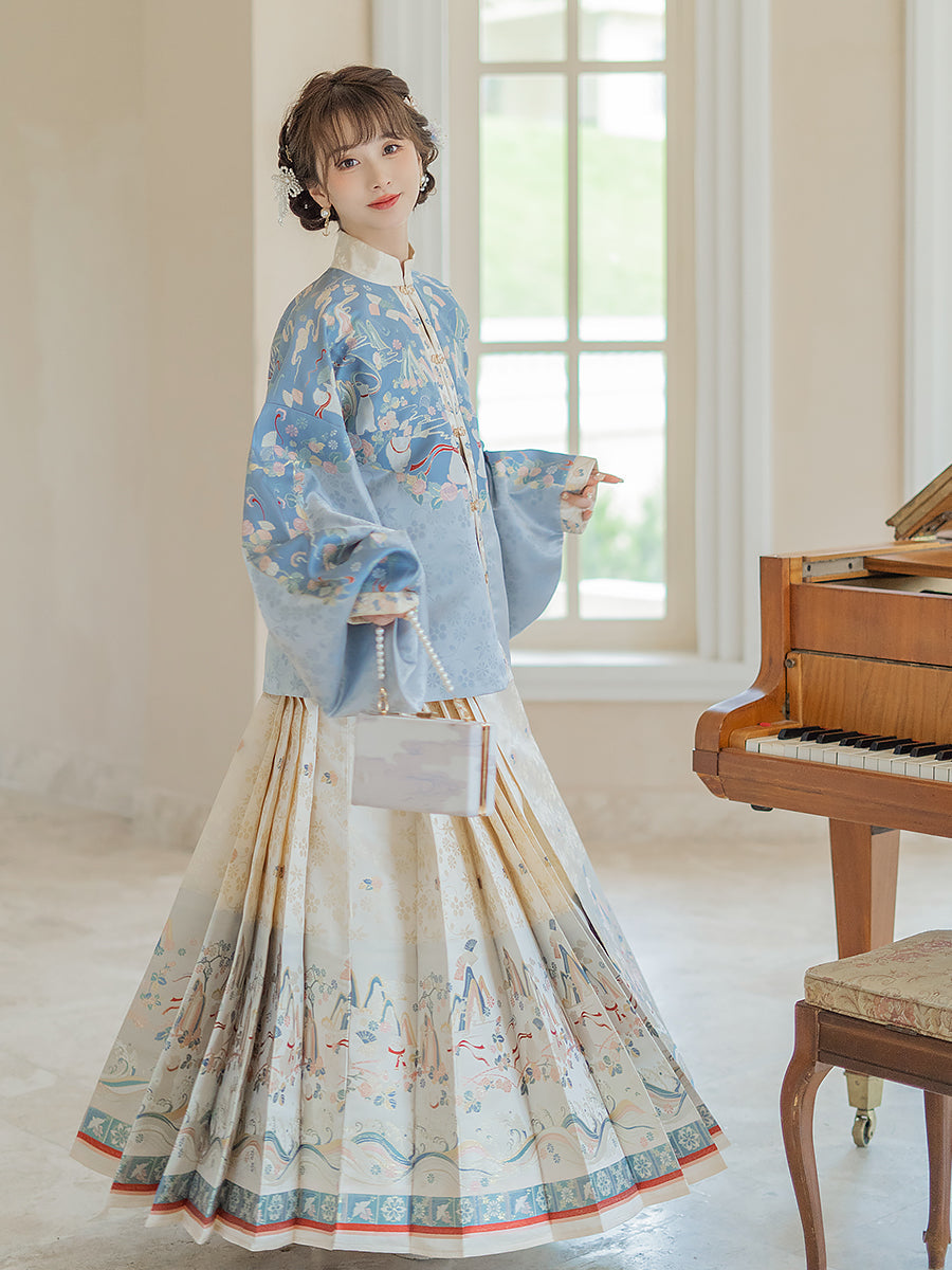 Northern Lights 北极之光 - Pipa Sleeve Top & Mamianqun Ming Dynasty Hanfu Set