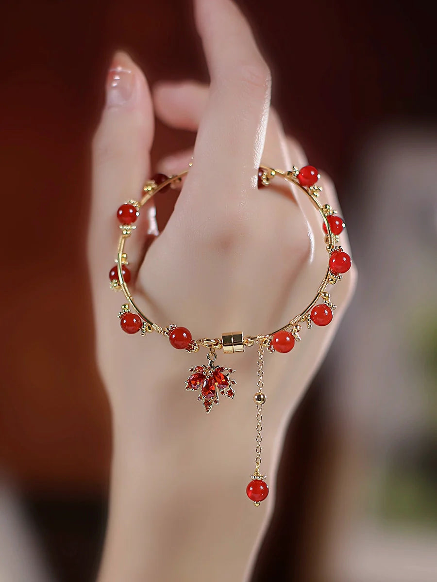 Natural South Red Agate Maple Leaf Bracelet