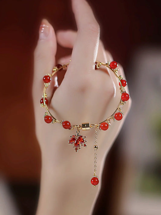 Natural South Red Agate Maple Leaf Bracelet