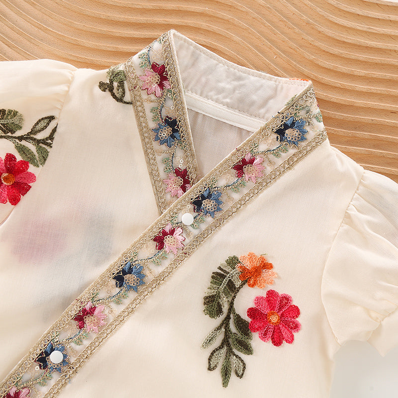 Flowers Picking - Chinese Hanfu Style Baby Onesies for Girls