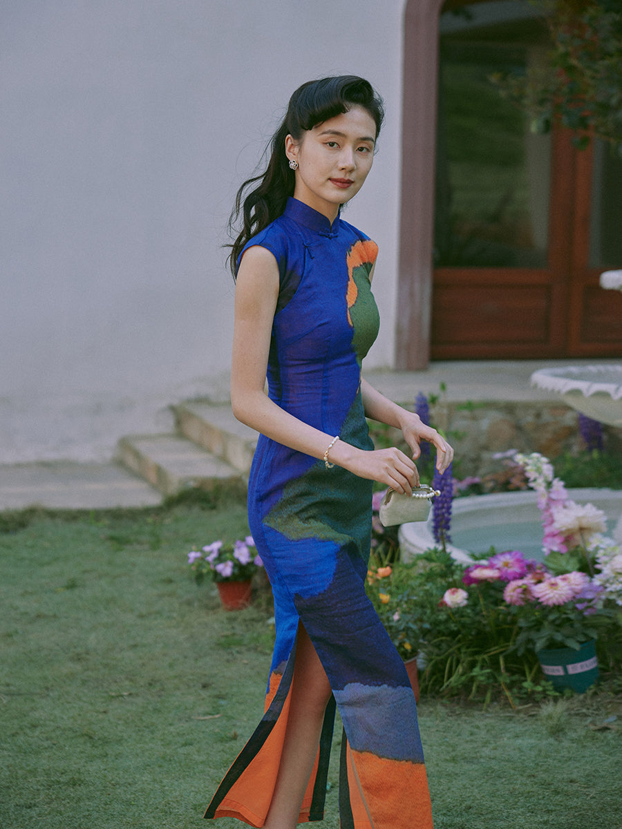 Gradual Spring 渐青 - Spring and Summer Short Sleeve Hong Kong-Style Ramie Cheongsam (Preorder)