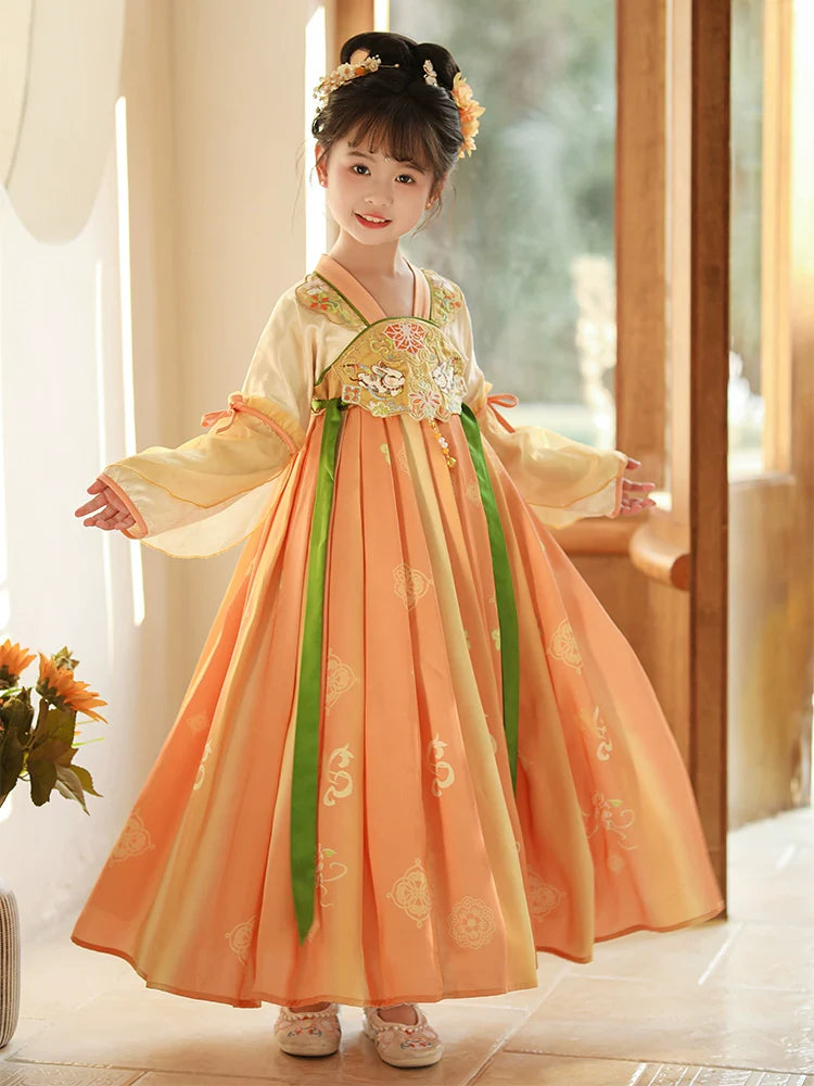 Sunset Glow - Tang Dynasty Hanfu Dress, Princess Costume for Girls