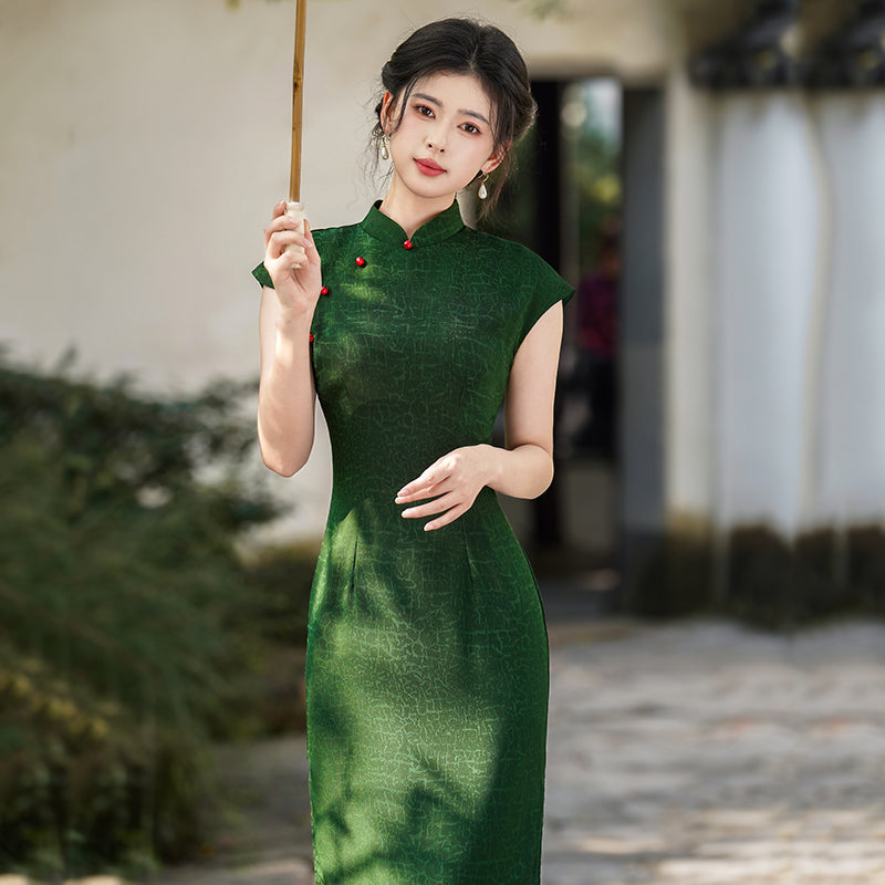 Moss - Sleeveless Midi Retro Style Cheongsam