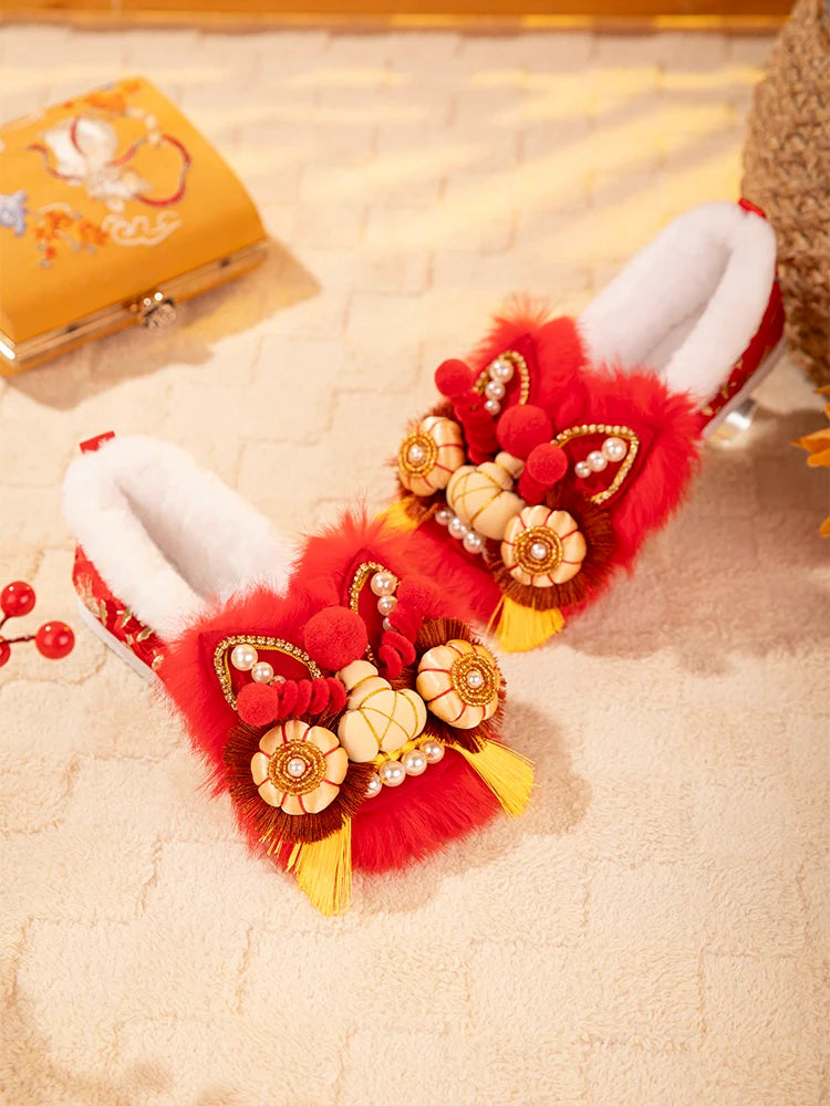 New Year - Traditional Chinese Lion Furry Shoes