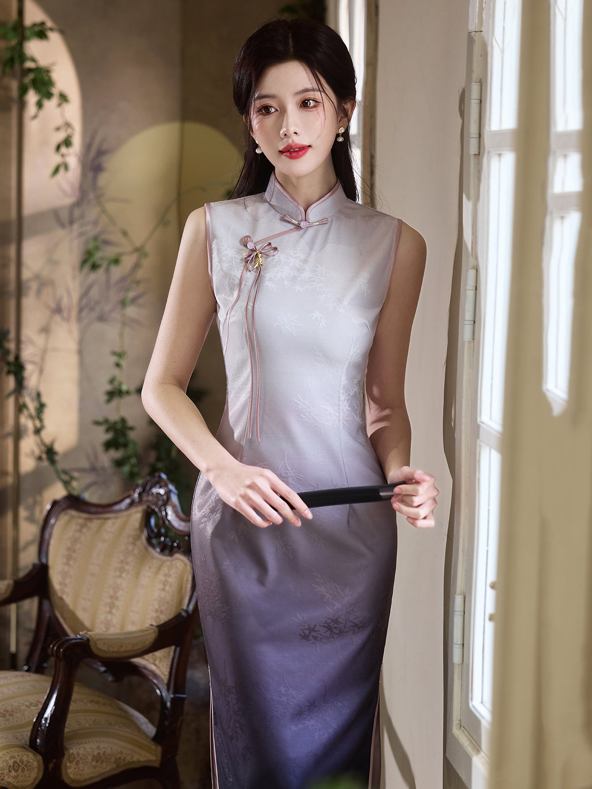 Lilac Mint - Sleeveless Purple Midi Cheongsam