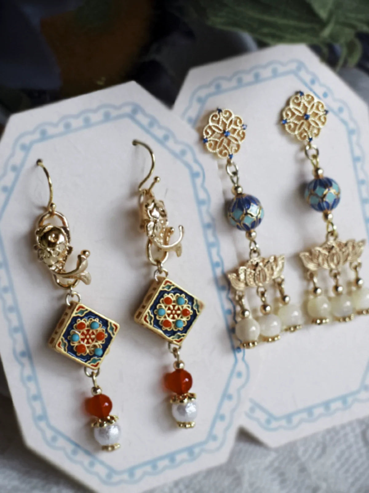 Lotus and Koi Chinese Style Earrings