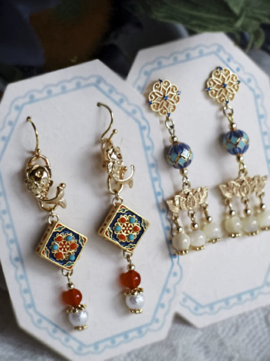 Lotus and Koi Chinese Style Earrings