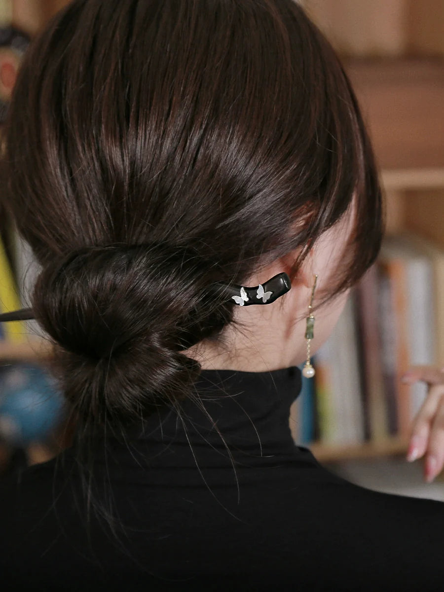 Ebony Hair Stick: Butterfly Lovers