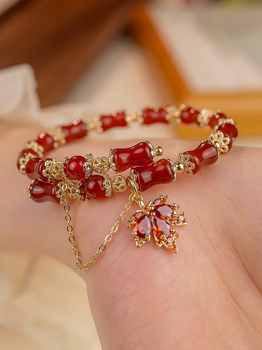 Autumn Maple Leaf Ancient Red Agate Bracelet