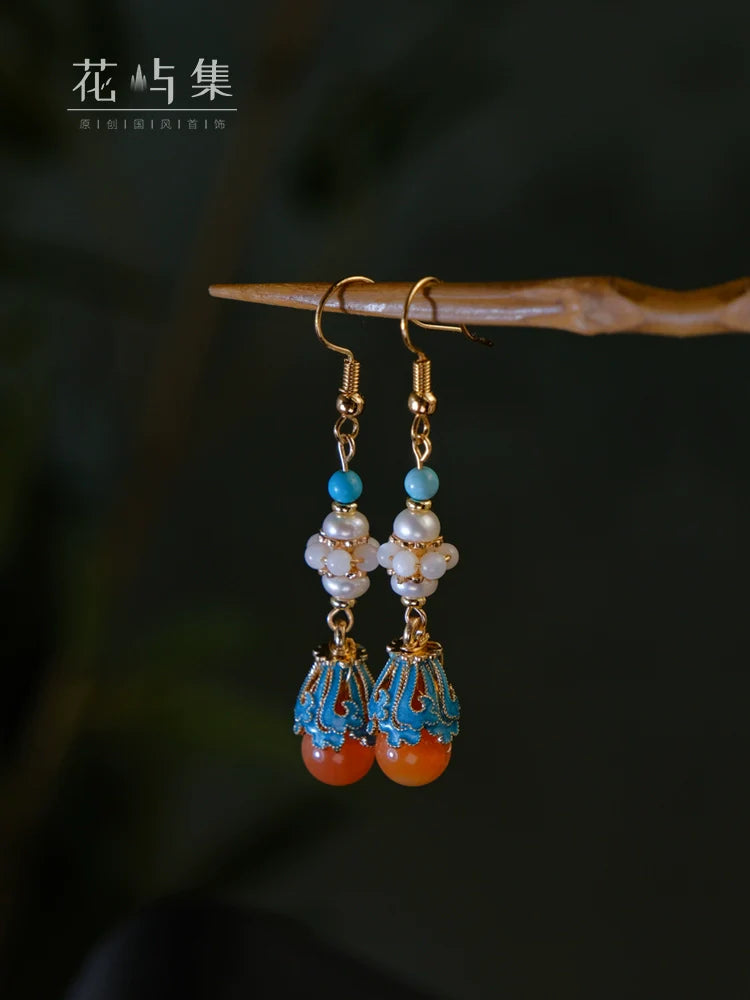 Emerald Burnt Chinese Style Earrings