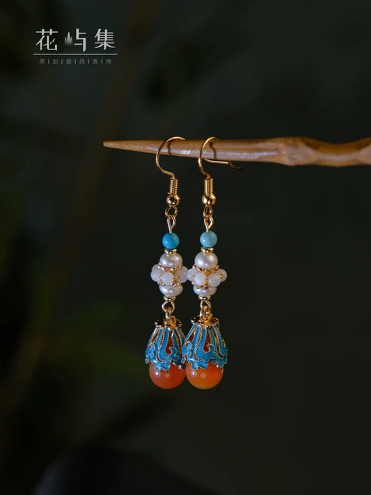 Emerald Burnt Chinese Style Earrings