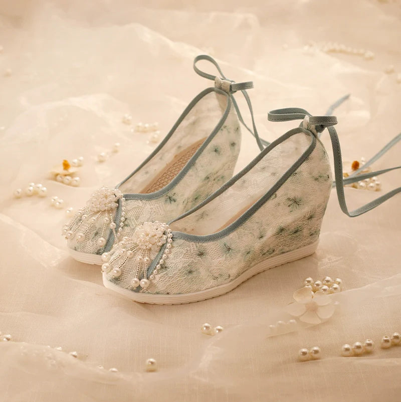 Violet - Wedge Heels Sheer Hanfu Shoes