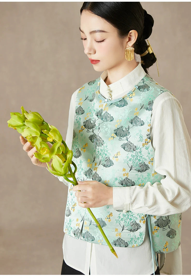 Mint Clouds - New Chinese Style Jacquard Women Vest