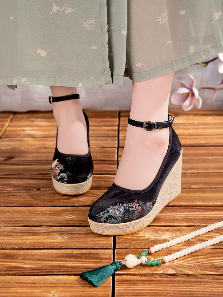 Elena - Wedge Heels Embroidered Qipao Shoes