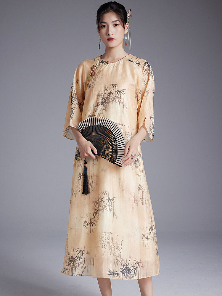 Shizhu 诗竹 - Tencel Print Loose Cheongsam Dress