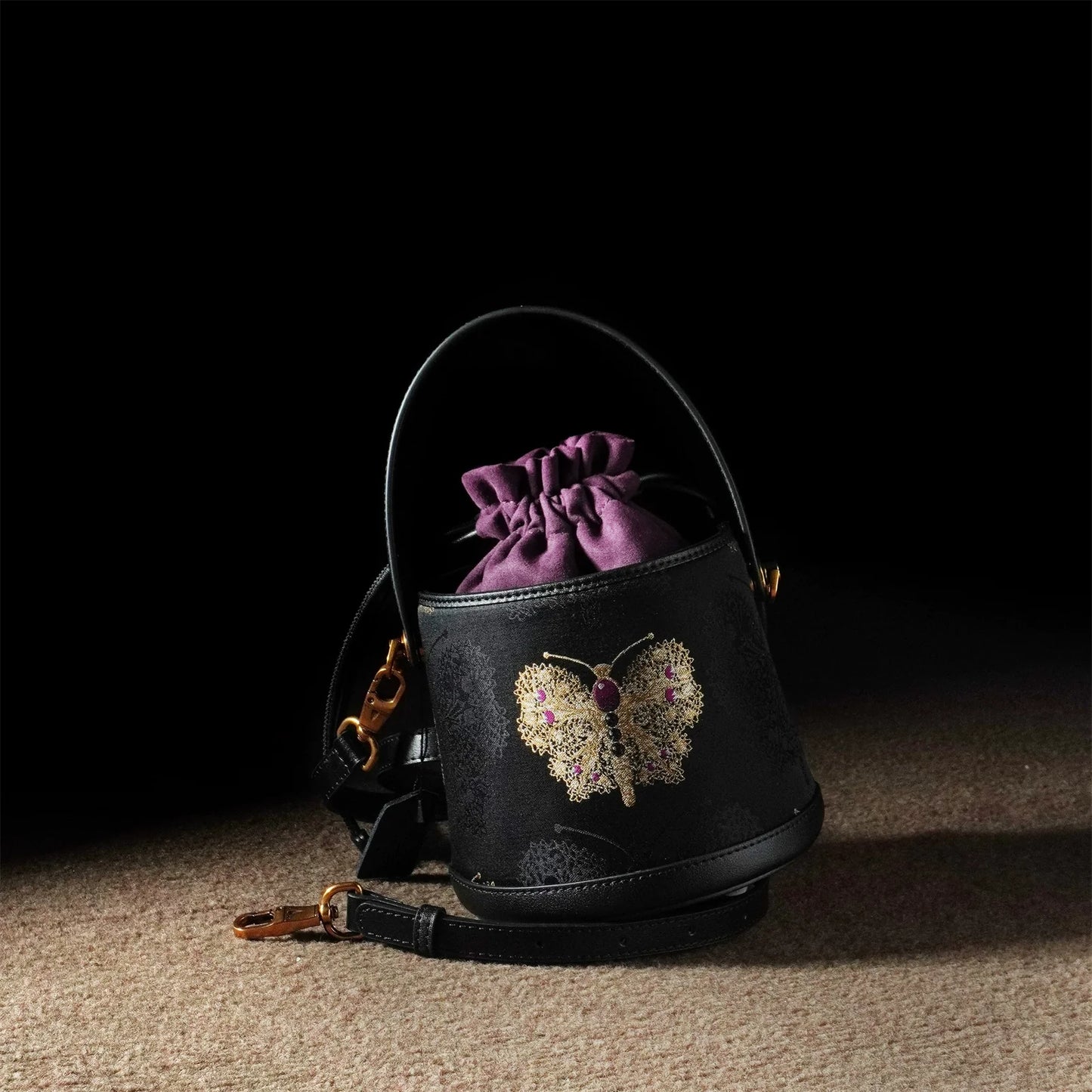 Golden Butterfly Mini Bucket Bag for Women