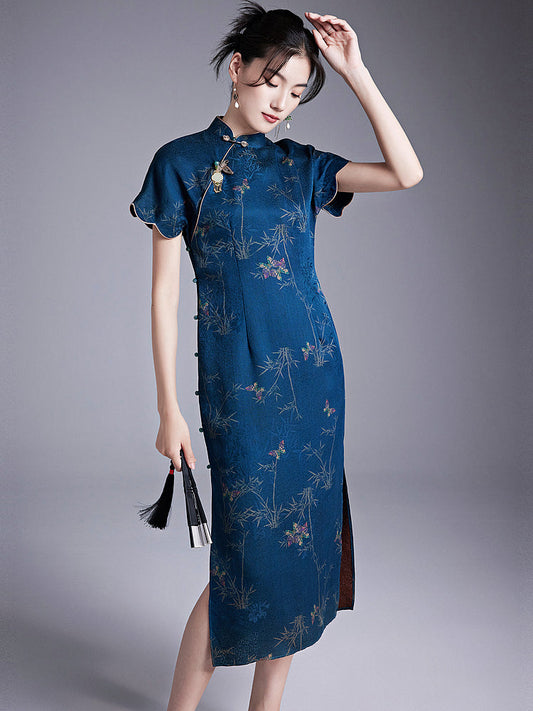 Night Sky - 100% Mulberry Silk Cheongsam Dress