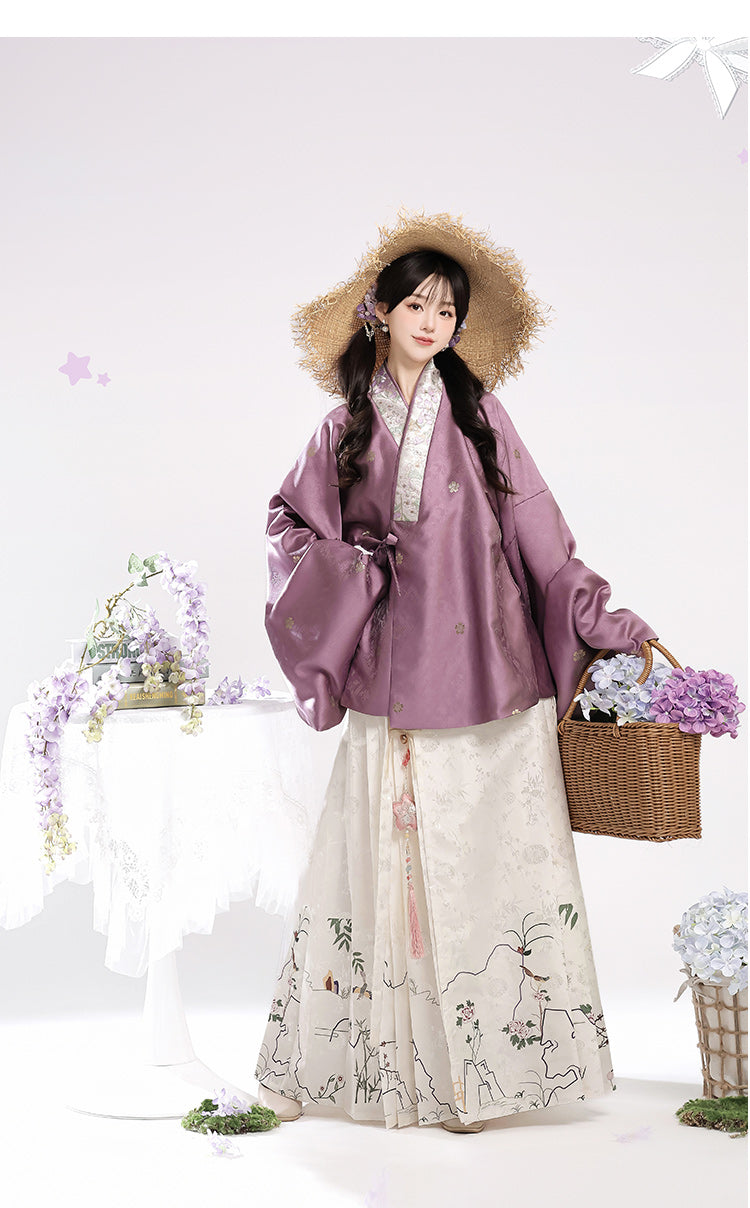 Hundred Herbs 百草 - Cross Collar Top & Mamianqun Ming Dynasty Hanfu Set