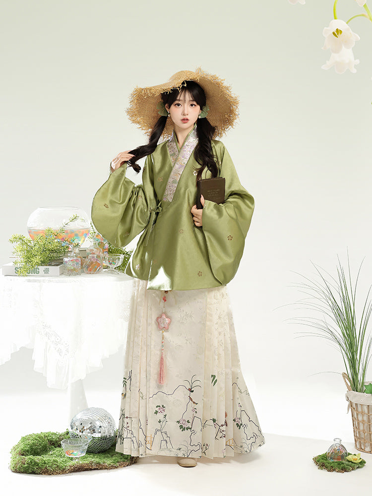 Hundred Herbs 百草 - Cross Collar Top & Mamianqun Ming Dynasty Hanfu Set