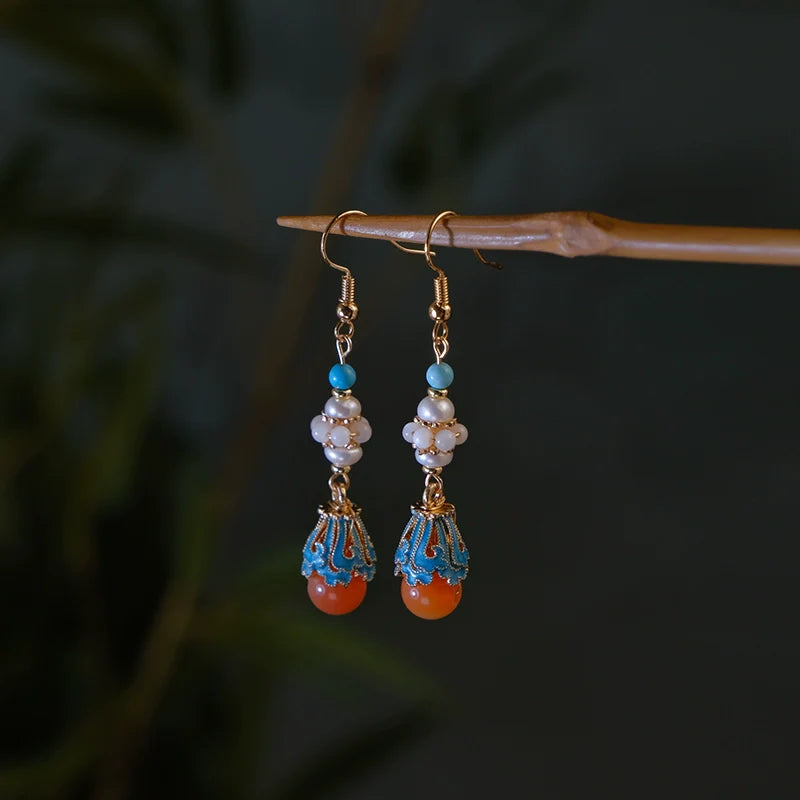 Emerald Burnt Chinese Style Earrings
