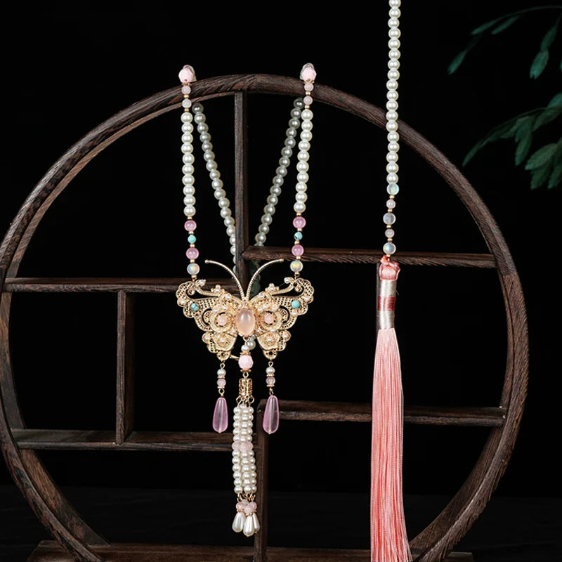 Peach Butterfly Chinese Style Necklace