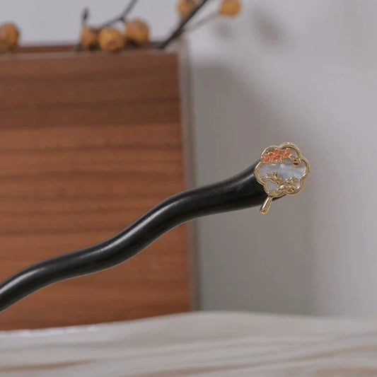 Ebony Hair Stick: Oriental Fan