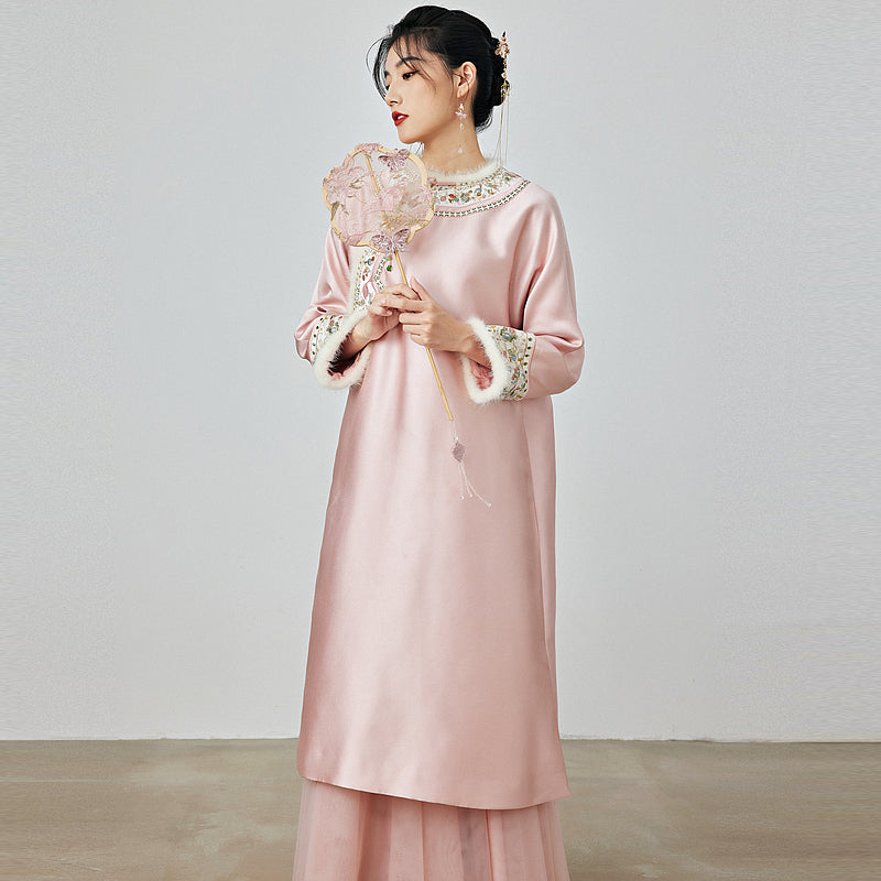 Frost Moon - Padded Cheongsam Dress for Autumn and Winter