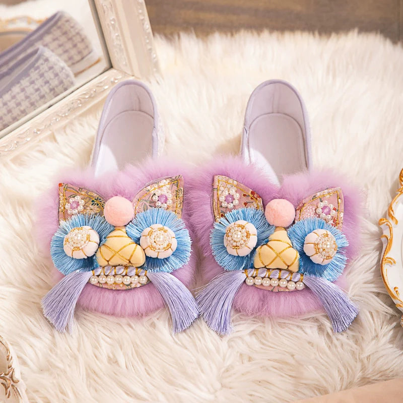Rosy Lions - Traditional Chinese Lion Slip-On Shoes