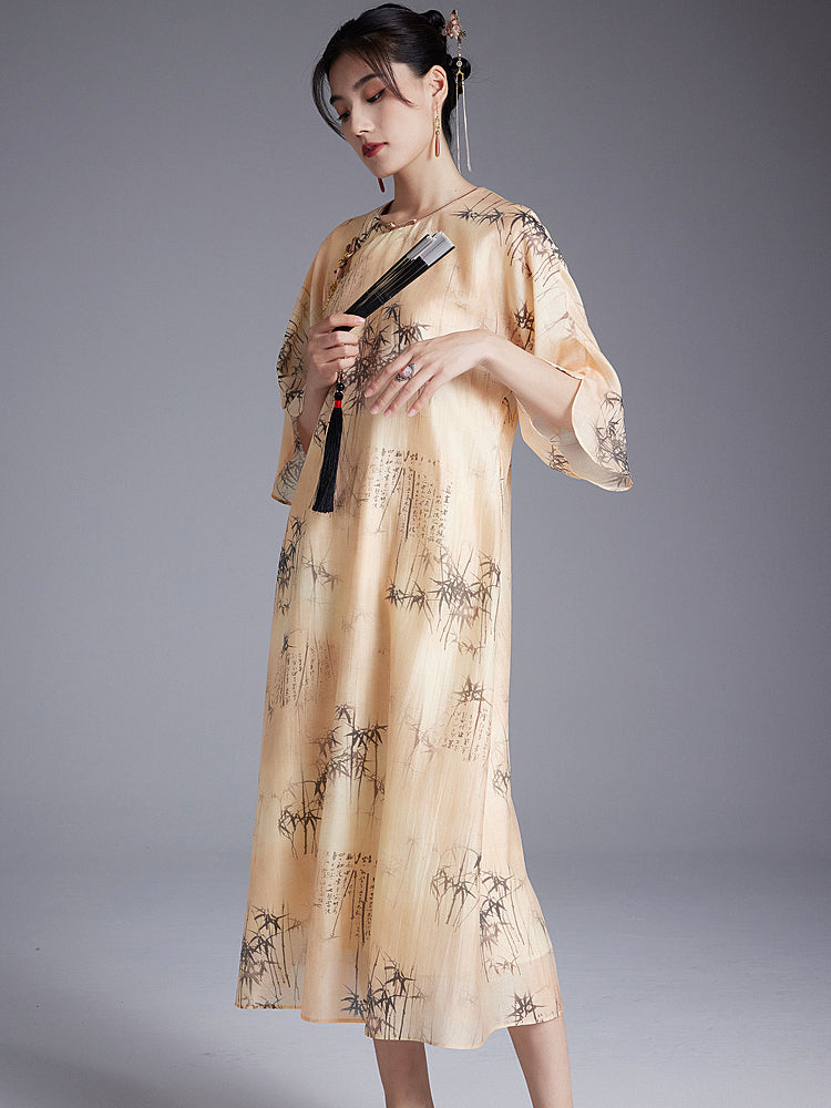 Shizhu 诗竹 - Tencel Print Loose Cheongsam Dress