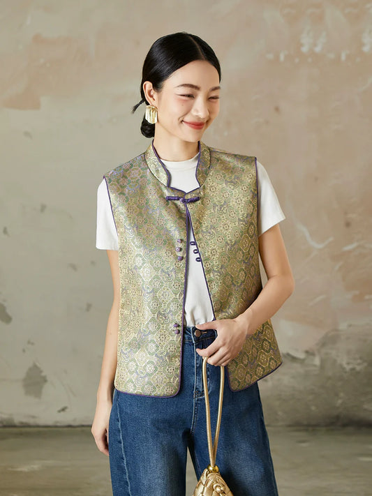 Birds and Peony - New Chinese Style Jacquard Women Vest