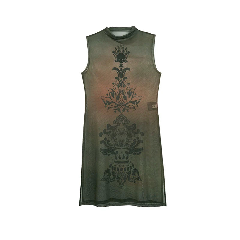 New Chinese Style Summer Slit See-Through Mesh Top